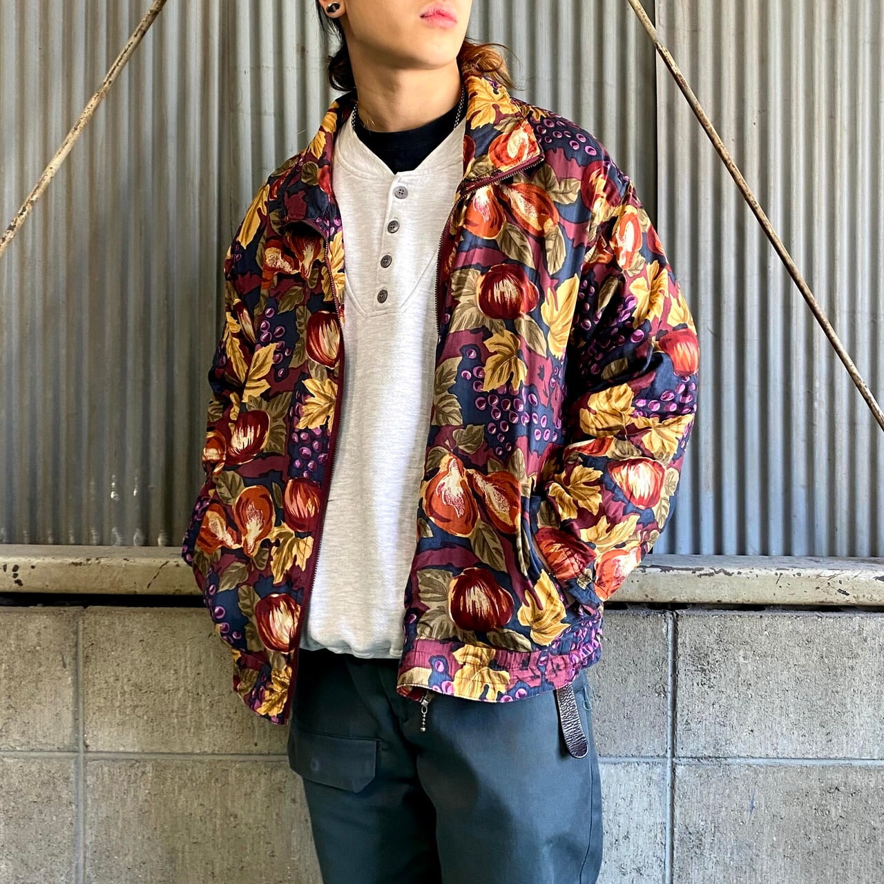 Chris Allan Sport フルーツ柄 総柄 シルクジャケット メンズl相当 レディースxl相当 古着 シルクブルゾン ブルゾン ジャケット Al Cave 古着屋 公式 古着通販サイト