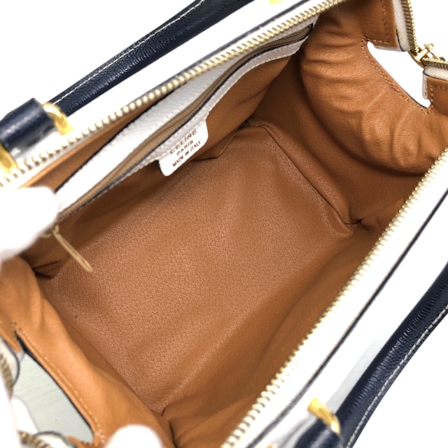 CELINE セリーヌ ショルダーバッグ ホワイト ネイビー バイカラー レザー ミニバッグ 2way ミニボストン vintage ヴィンテージ オールド gbtb54