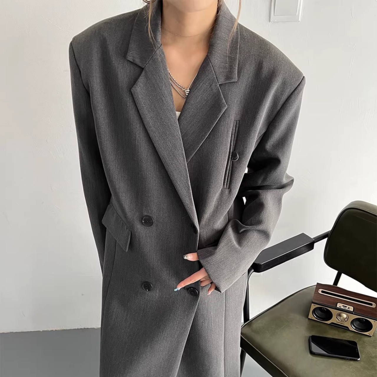 Powerful Silhouette Long Blazer Trench Coat (ME239)