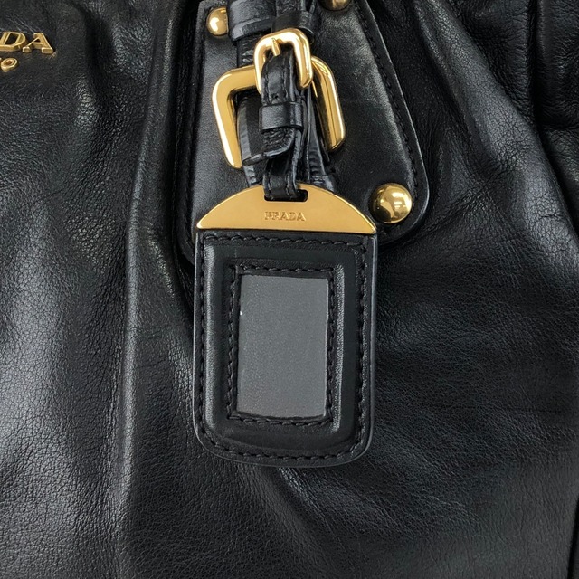 PRADA プラダ ハンドバッグ ブラック ロゴ レザー ギャザー 2way vintage ヴィンテージ オールド t5sy7s