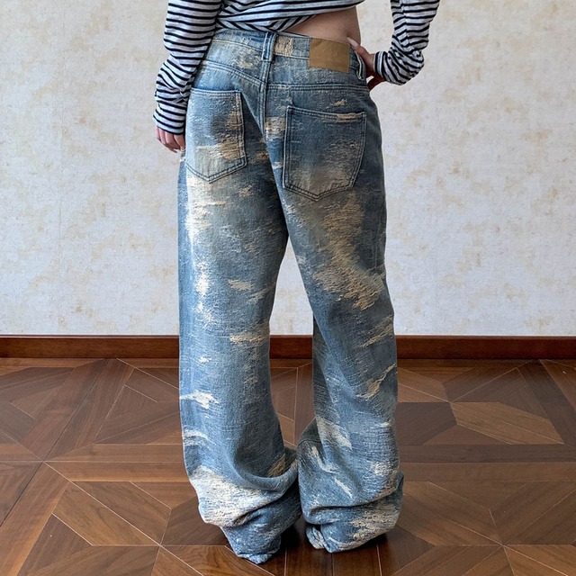 ラフエッジウォッシュワイドデニムパンツ   R01200