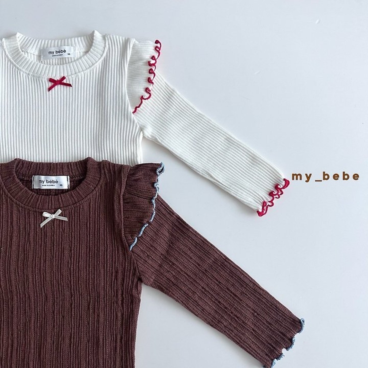 韓国子供服 / Mybebe /オータムダブルフリルT / 長袖Ｔシャツ *XS~XL*