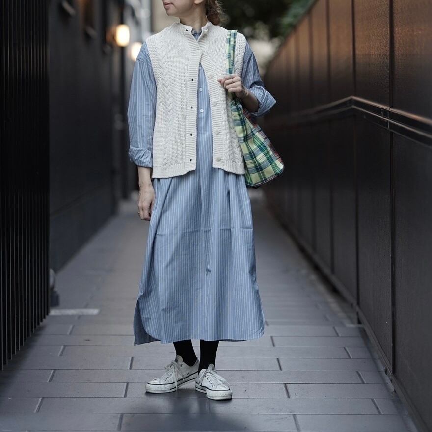 LENO(リノ)BAND COLLAR SHIRT STRIPE BLUE