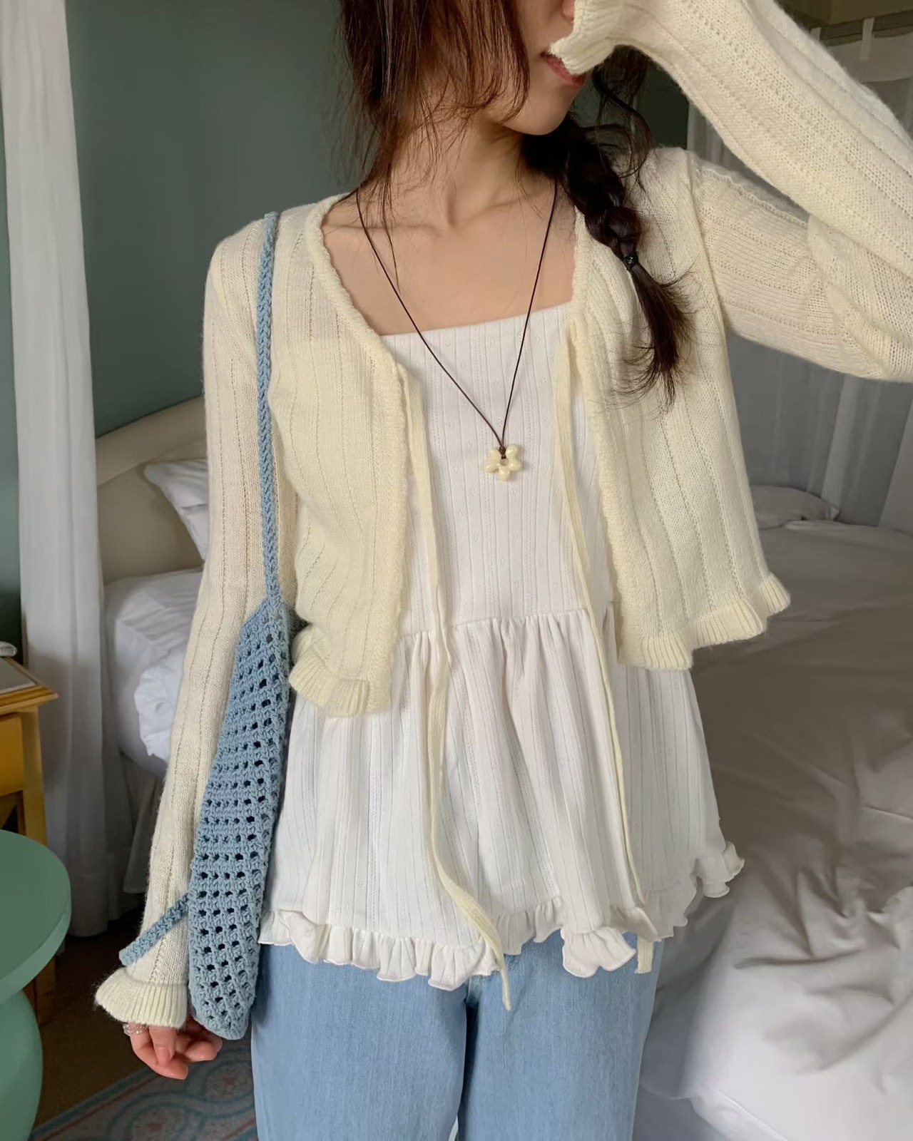 (予約) ezediary / Frill bolero knit cardigan 3color