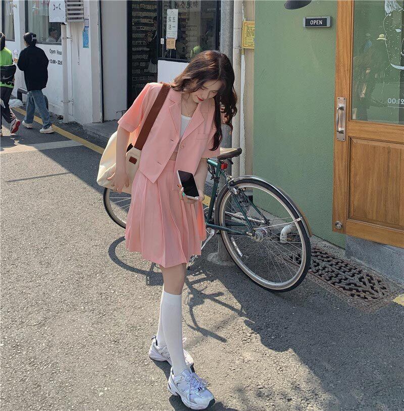 カジュアルサマーショートジャケット プリーツスカート スリム 夏物 萌量不足5827641865