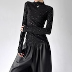 Winter Long Sleeve T-Shirt, Sparkly Mock Neck Slim Fit Top (ME295)