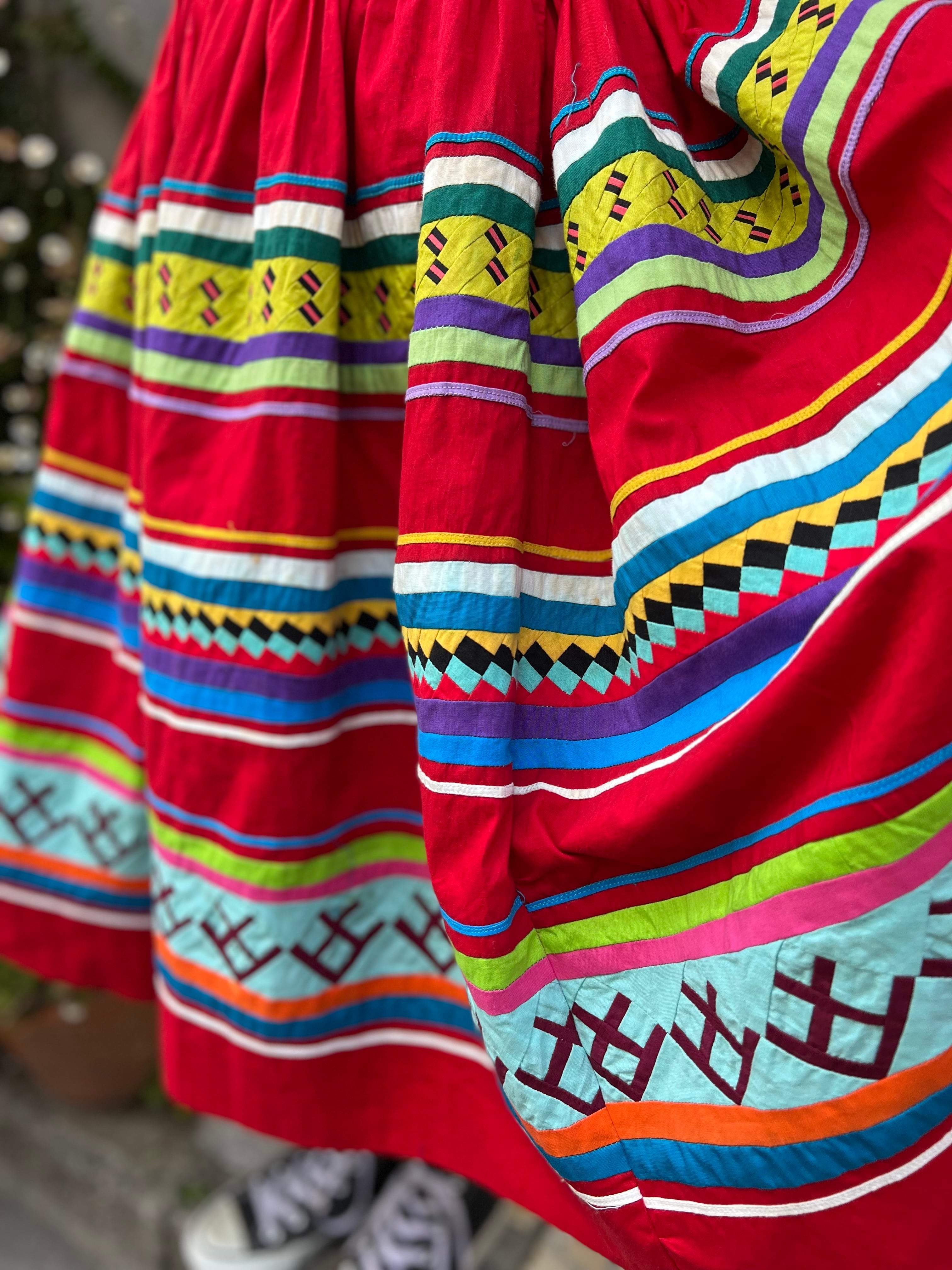 ☆ special☆Vintage seminole red × multicolor patchwork cotton  