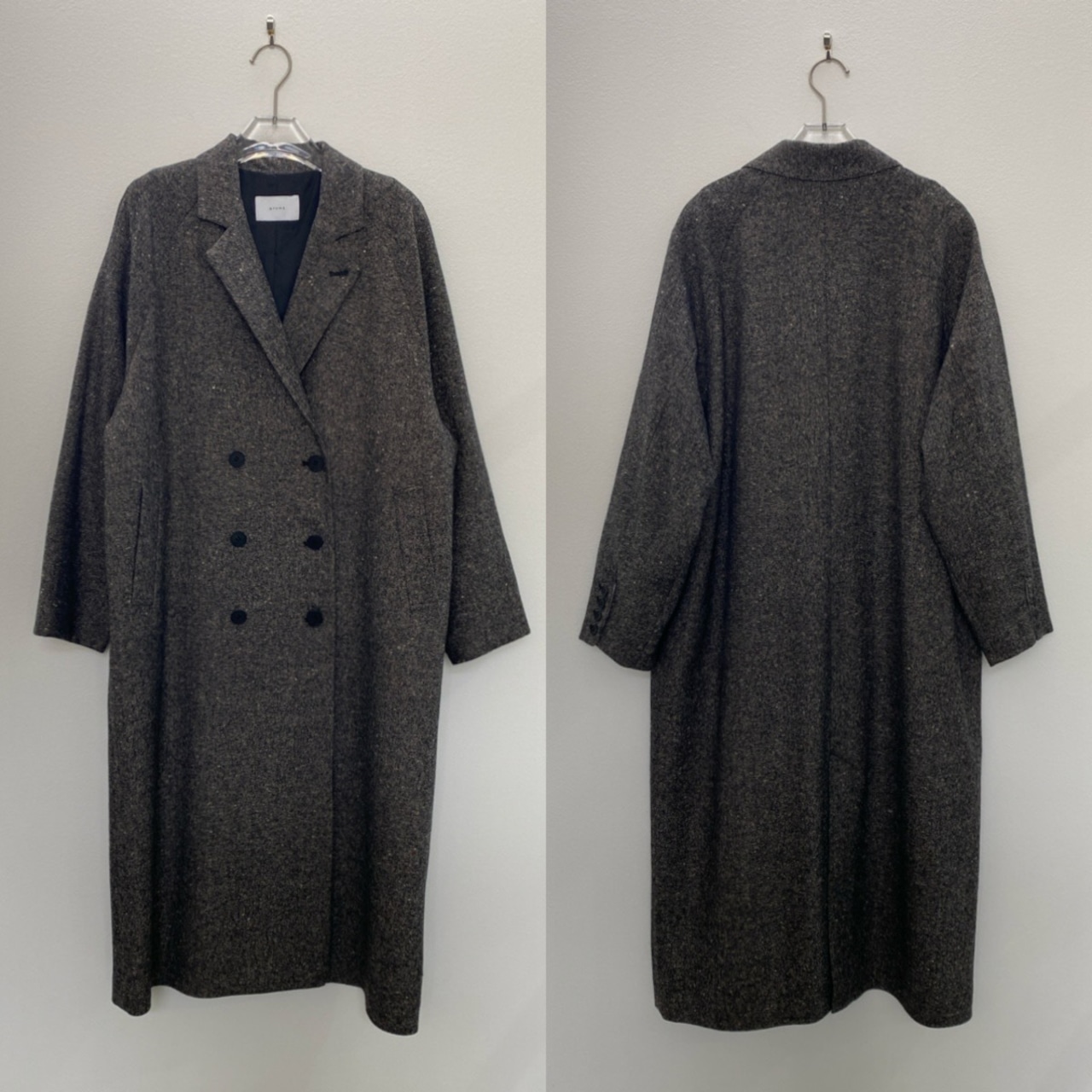 【受注予約:11月上旬入荷予定】Color nep mixed tweed long CO/charcoal gray