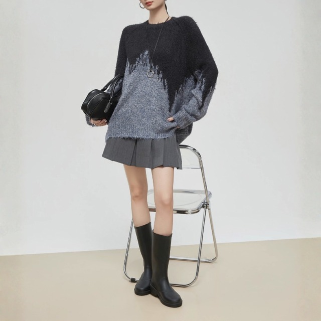 Gradient fuzzy knit top C1433