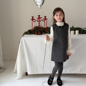 春リボンデザイン水玉柄スパンコールドレス