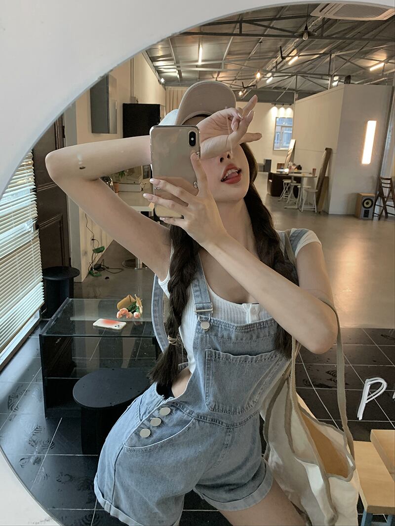 オーバーオール レディースサマー薄手ショーツ ハイウェストウェストルーズワイドレッグパンツ 夏物 ブルマー ワイドパンツ ブラックストロベリース72901371946