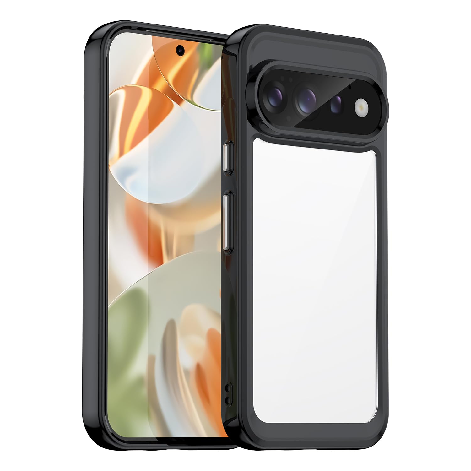 対応 Google Pixel 11 Pro XL 用 ケース 透明 クリア ストラップホール付き 背面カバー ハードケース シンプル,ブラック