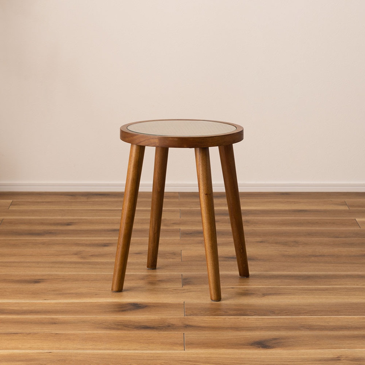 ラタン ラウンド ガラス テーブル S