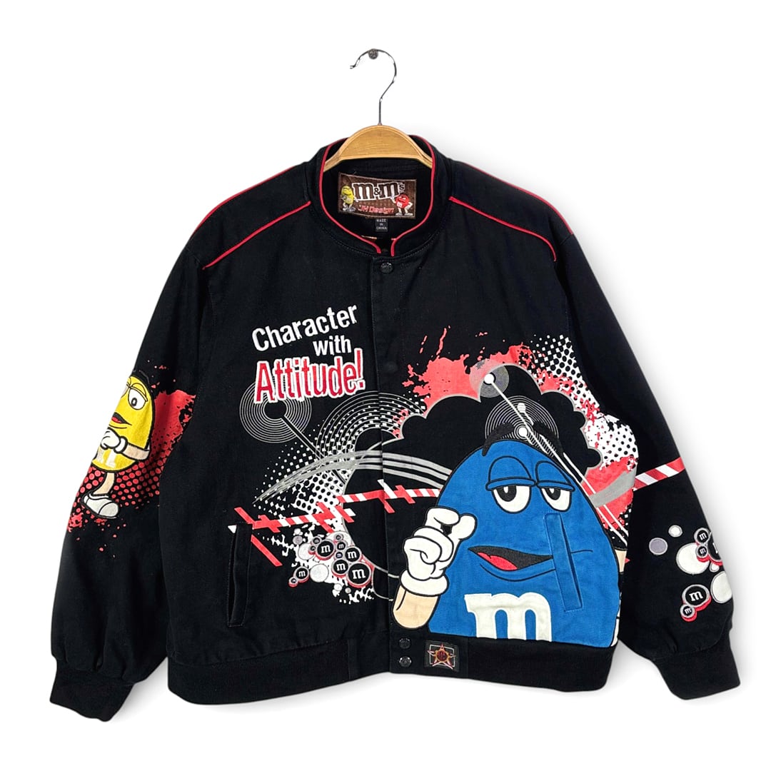 エムアンドエムズ M&M'S コットンジャケット レーシングジャケット スタンドカラー ブラックベース サイズXS 古着 DZ0771
