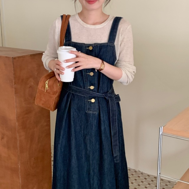 デニムノースリーブフレアワンピース　11128