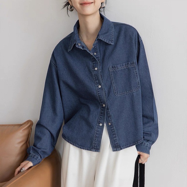 パッチポケット　長袖　デニムシャツ　2col　N00244