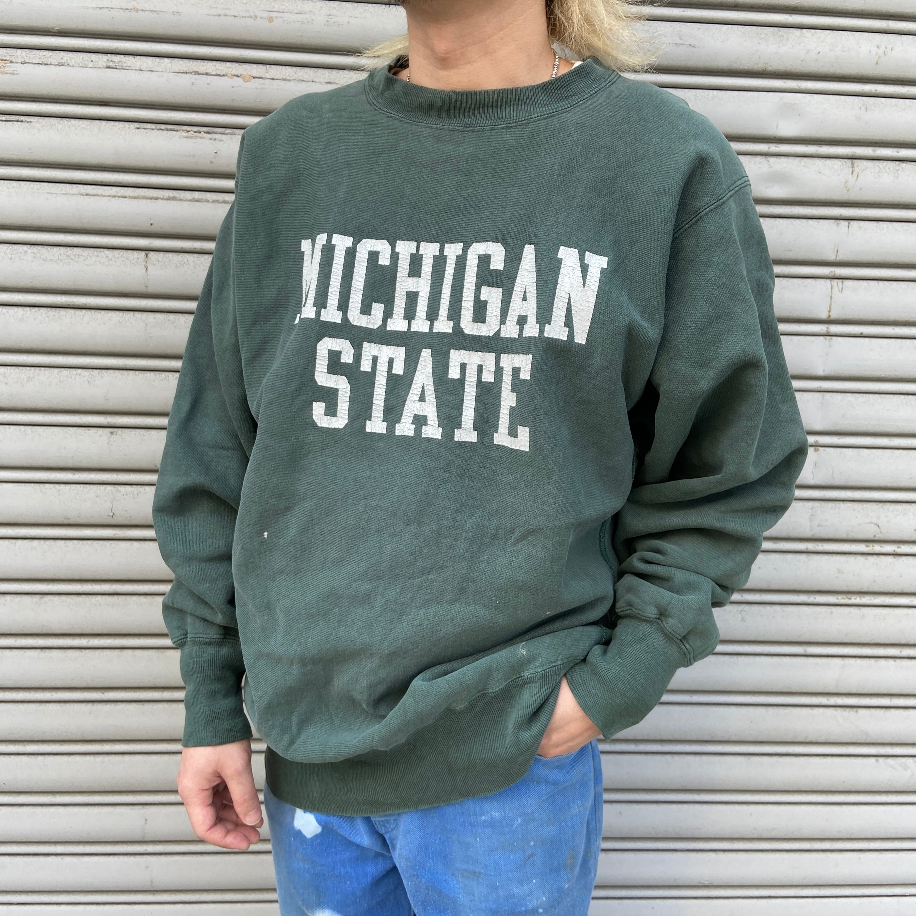 90s champion リバースウィーブ L 染み込み 刺繍 NYU 3段 90s USA製 