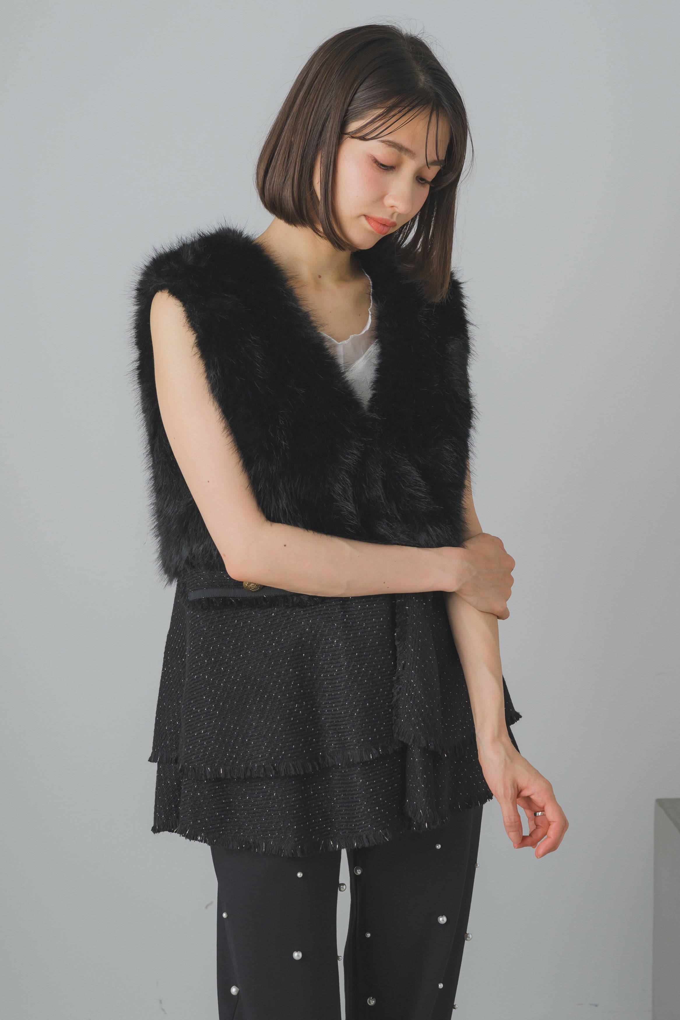 ファー×ツイードベスト 70052-3106 | GALENA