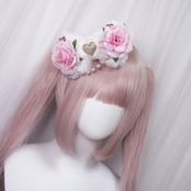 ♡【全2色】姫GAL ピンクローズ&パールチェーン ビジューハートファーリボンヘアクリップ pink ♡