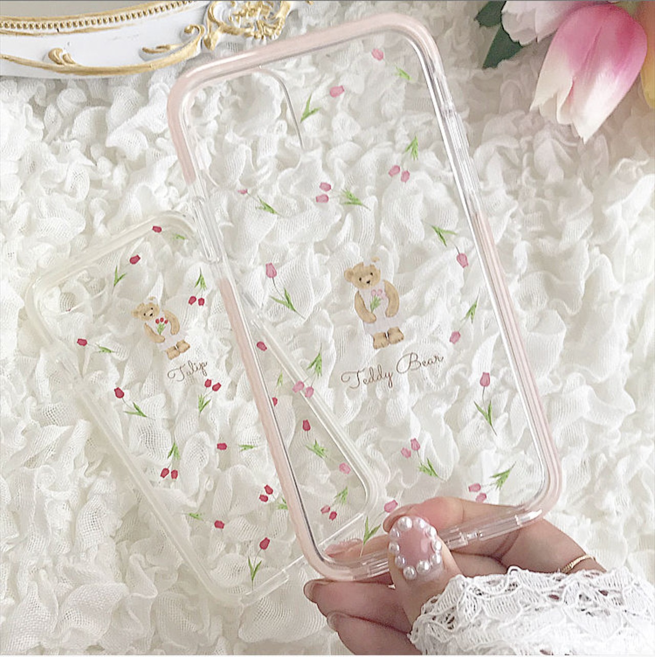【ネーム入り】Tulip Bear【耐衝撃クリアケース】B17