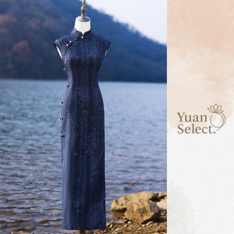 ジャカード花模様　旗袍ロングワンピース　YS00216