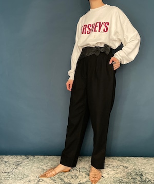 【送料無料】80's Black Leather trim High waisted Pants