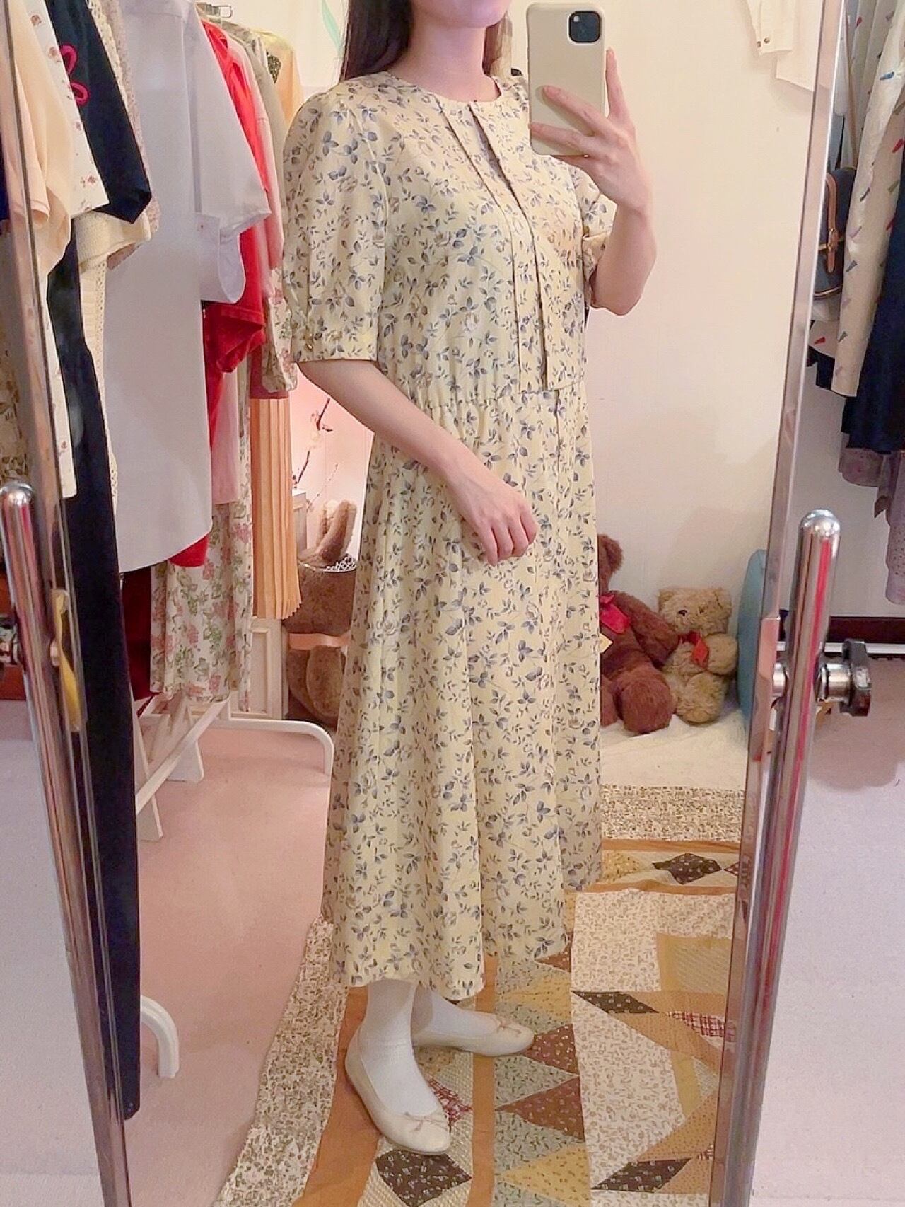 yellow white rose flare one-piece
