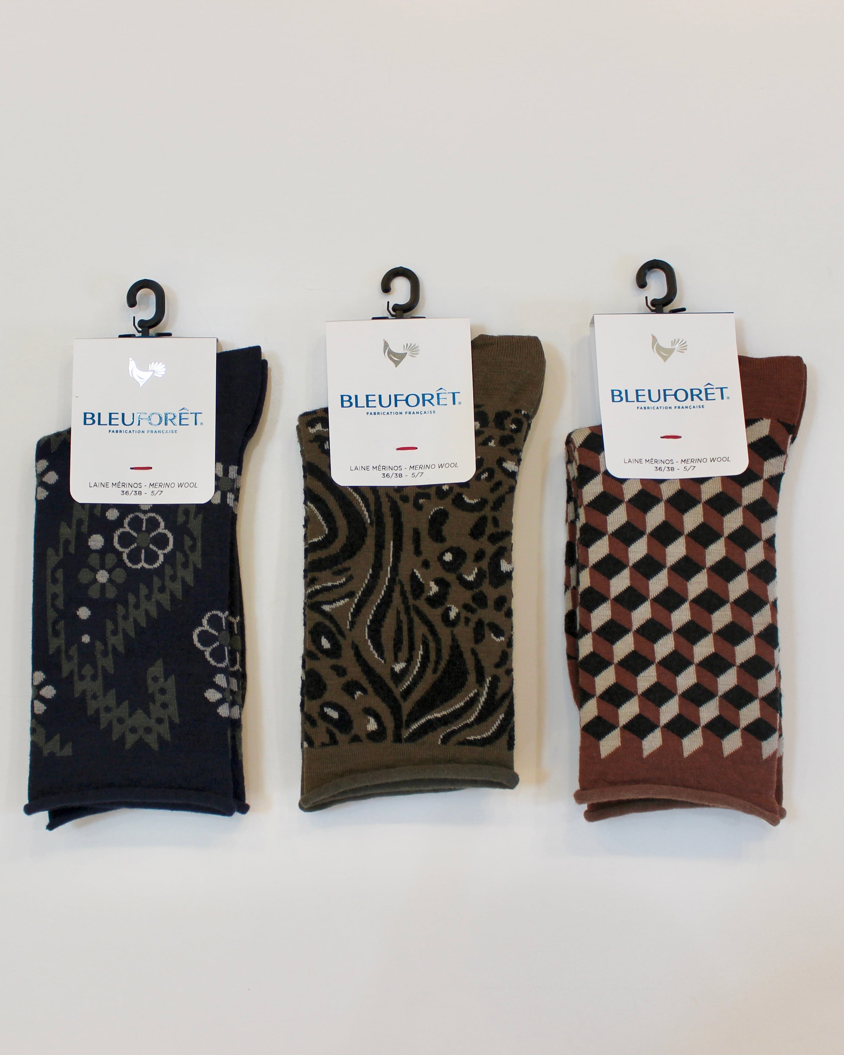 BLEU FORET/wool pattern socks