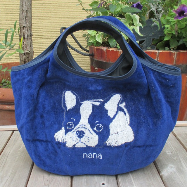 横浜ナナ kバッグ 青/白 フレンチブルドック柄 | shop TODOKORO