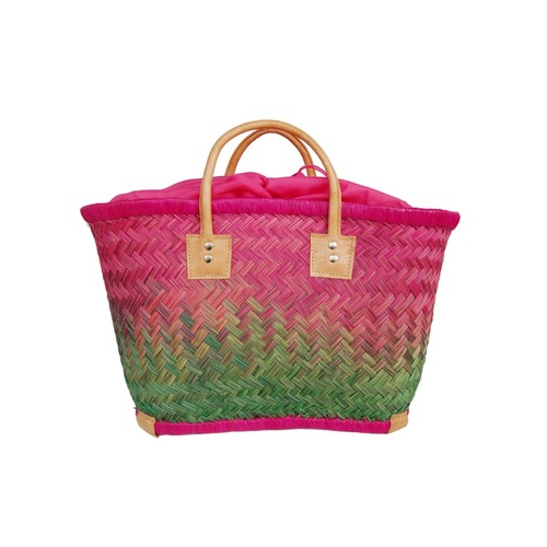 S様専用【かごバッグ】パニエM / インナーバック付き Pink x Green /マルシェバッグ