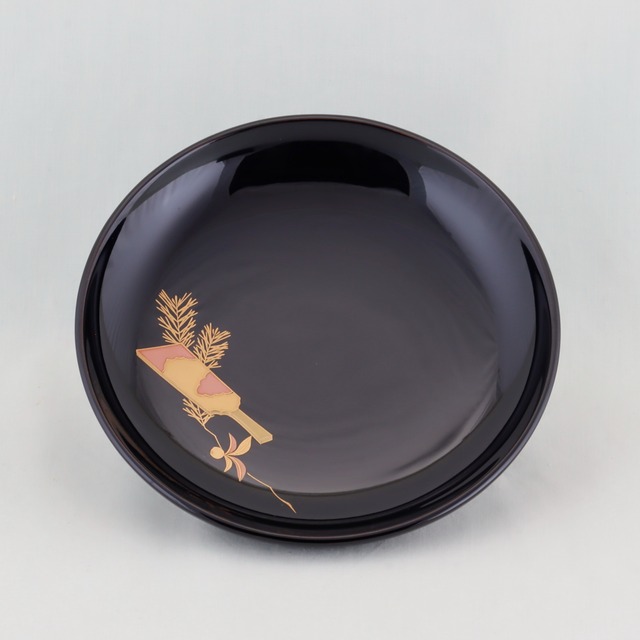 1500 輪島塗　銘々皿／丸形／黒塗／五節句蒔絵／五枚組