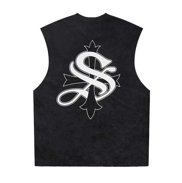 【SUPPLIER】Vintage Wash Cross Rhinestone Sleeveless / BLACK【サプライヤー】