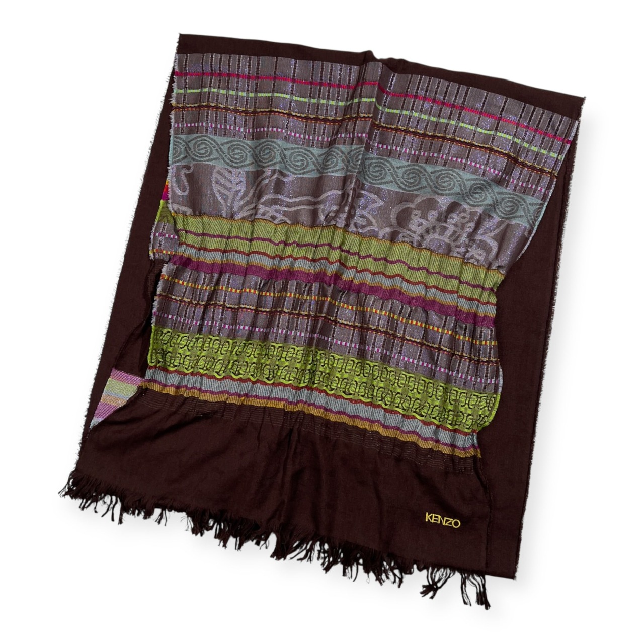 KENZO ケンゾー ロゴ刺繍 シルク コットン 切替 ストール /マルチ×ダークブラウン