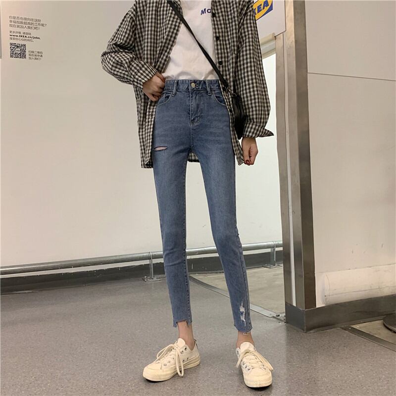 2020年春夏新作ハイウエストジーンズ女性ネットセレブ学生ホールスリムスリミングペンシルタイツ 1号婦人8246264449