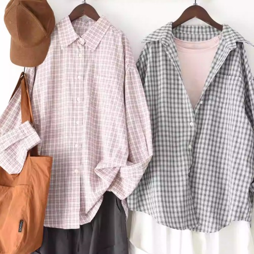 2色／チェック柄シャツブラウス ・10369