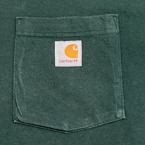 【Carhartt】ヘンリーネック ポケットTシャツ ポケT  ORIGINAL FIT オリジナルフィット ディープグリーン L スクエアラベル 深緑 カーハート US古着