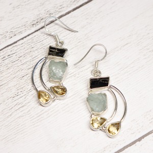 Gem Earrings（Black Spinel × Aquamarine × Citrine）