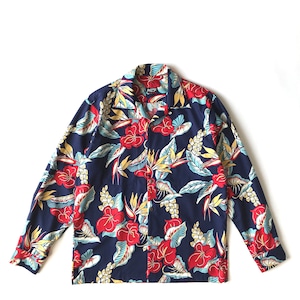 Mountain Long sleeve Open Aloha shirt / Anthurium / Navy  残り僅か