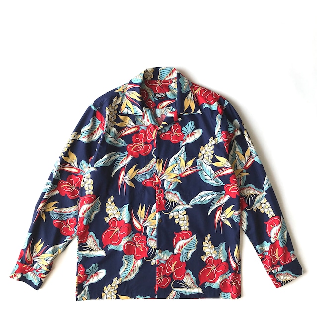 Mountain Long sleeve Open Aloha shirt / Anthurium / Navy  残り僅か