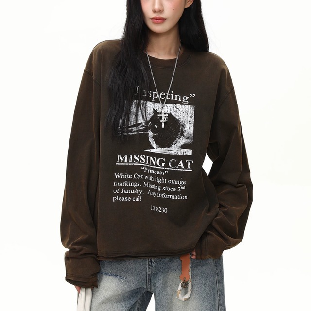 fade cat graphic long tee　フェードキャットグラフィックロングティー　J2133