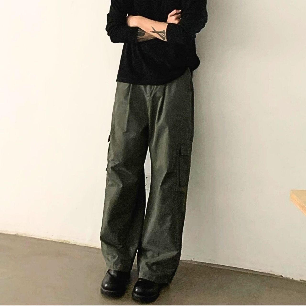 ルーズストレートユニセックスサイドポケットパンツ　0889