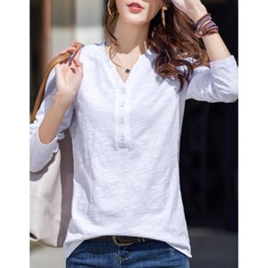 バンブーコットン Vネックボタンフロントシャツ 4color W01423