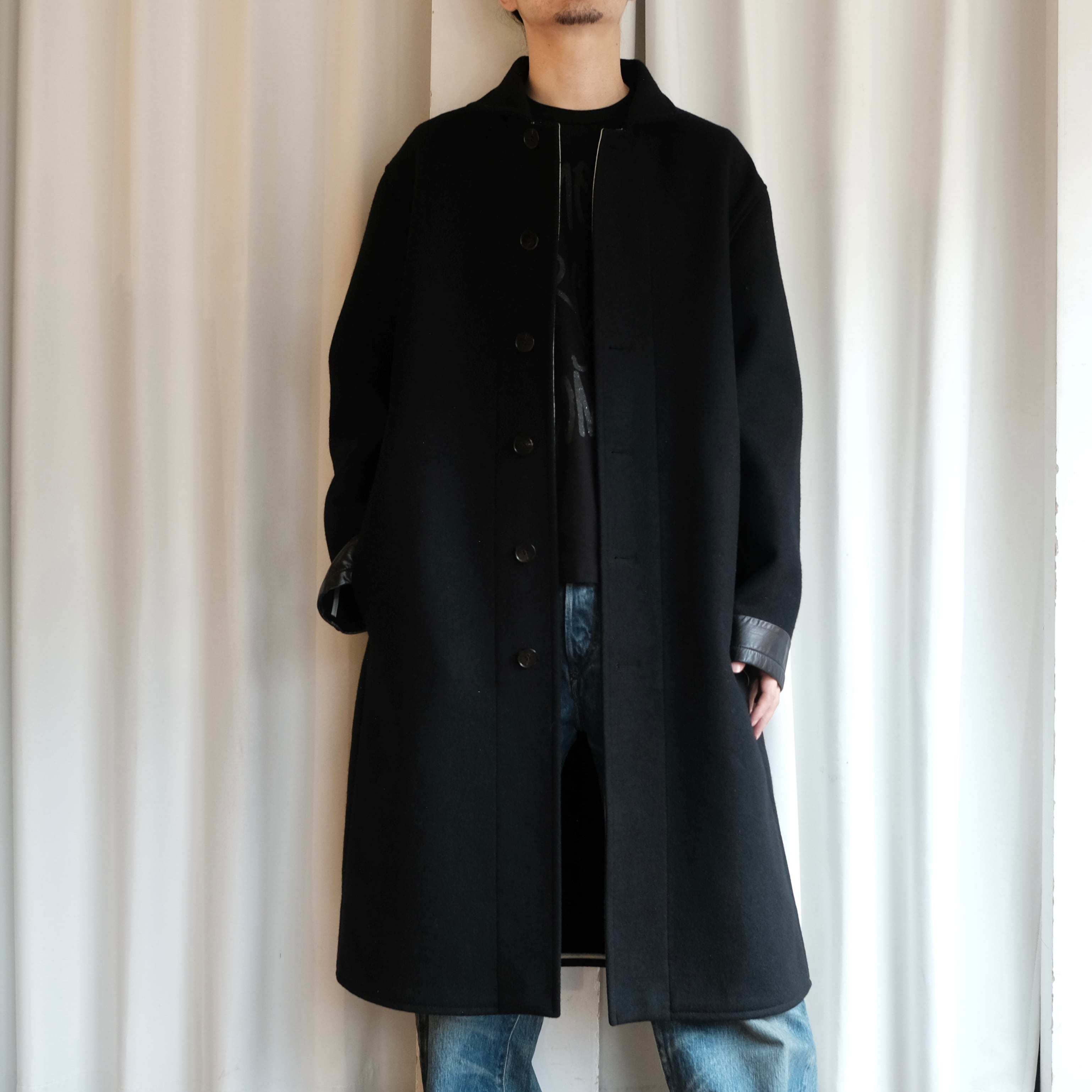 JIL SANDER+ 19AW ウール比翼コート ネイビー JIL SANDER 19AW WOOL / LEATHER LONG COAT | safarionline