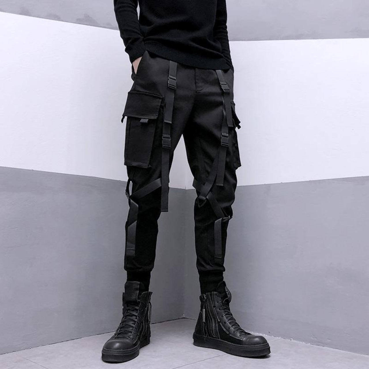 【M-3XL】Techwear Black Cargo Pants / テックウェア ブラック カーゴ パンツ