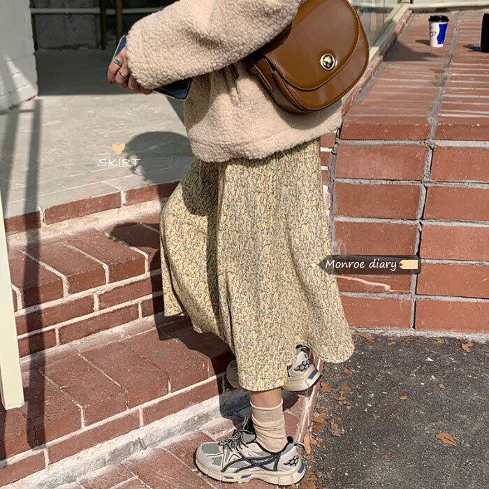 ウェストフローラルスカート ロングオータムウィンターセーター Aライン 秋物 冬物 花柄 モンロー86991369123