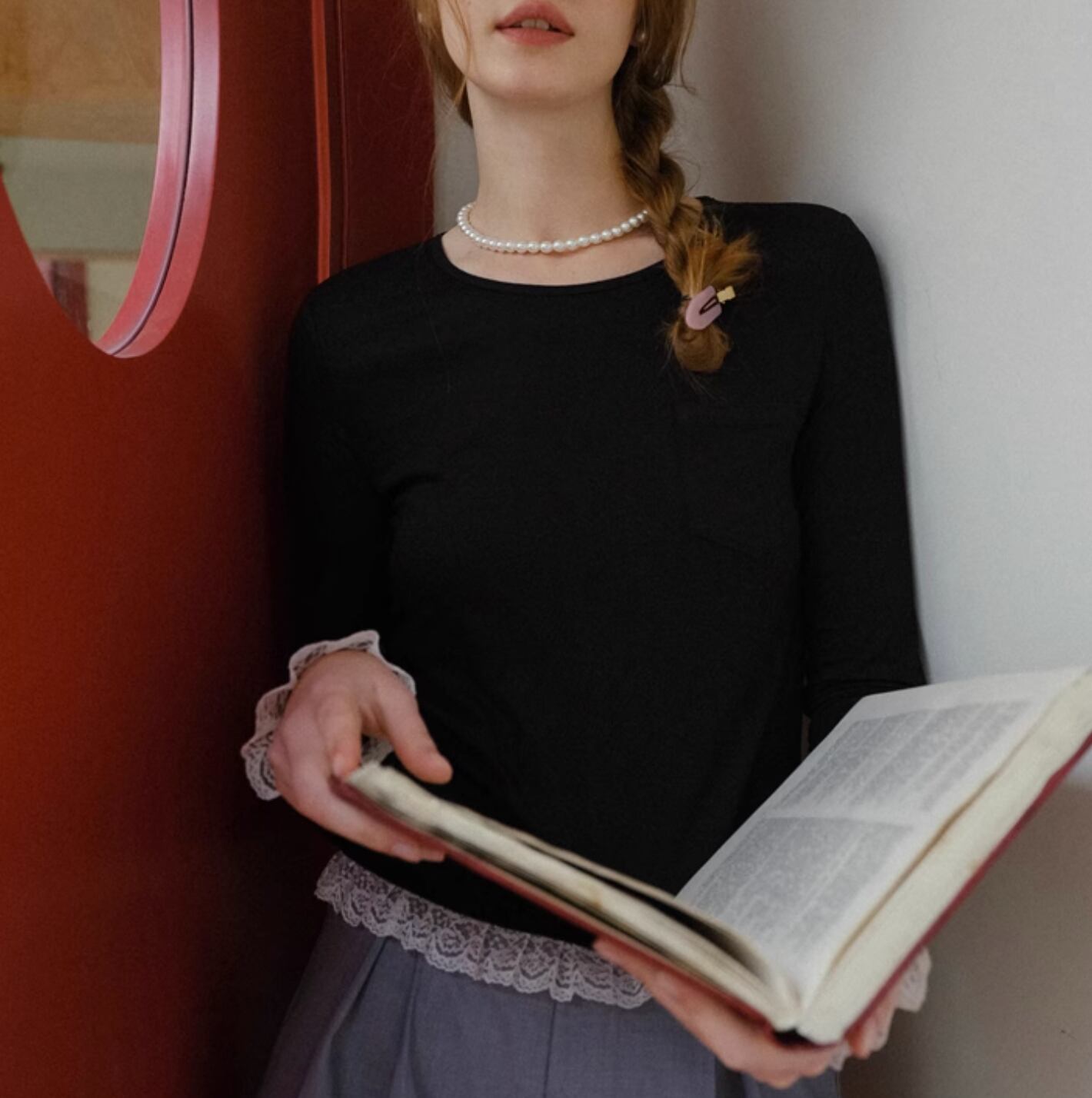 Sheer frill rib knit