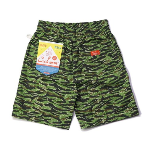 COOKMAN (クックマン) Chef Pants Short Ripstop Camo Green (シェフパンツショート リップストップ カモグリーン ) タイガー 231-11913