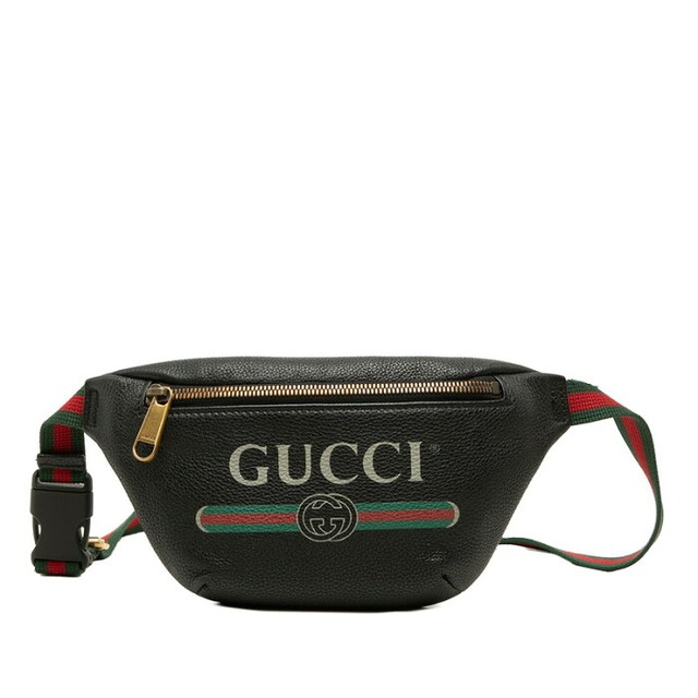 グッチ シェリーライン ボディバッグ ウエストバッグ 527792 ブラック レザー レディース GUCCI 中古