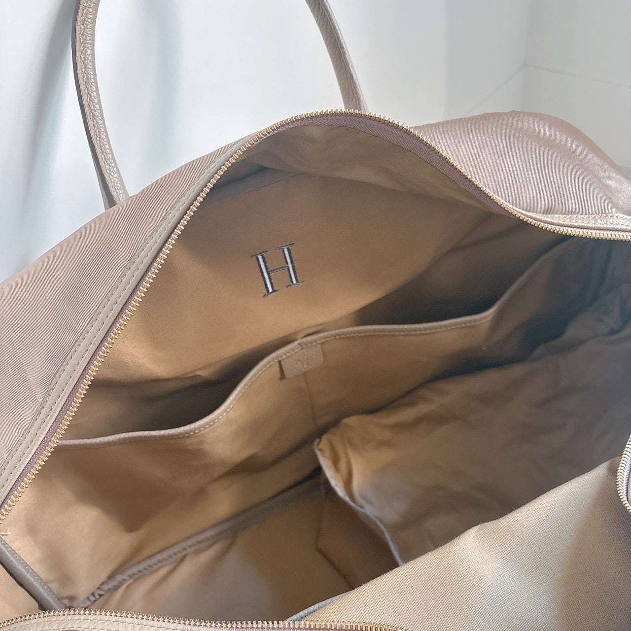 With me】Nylon boston bag brown×gold | NapA