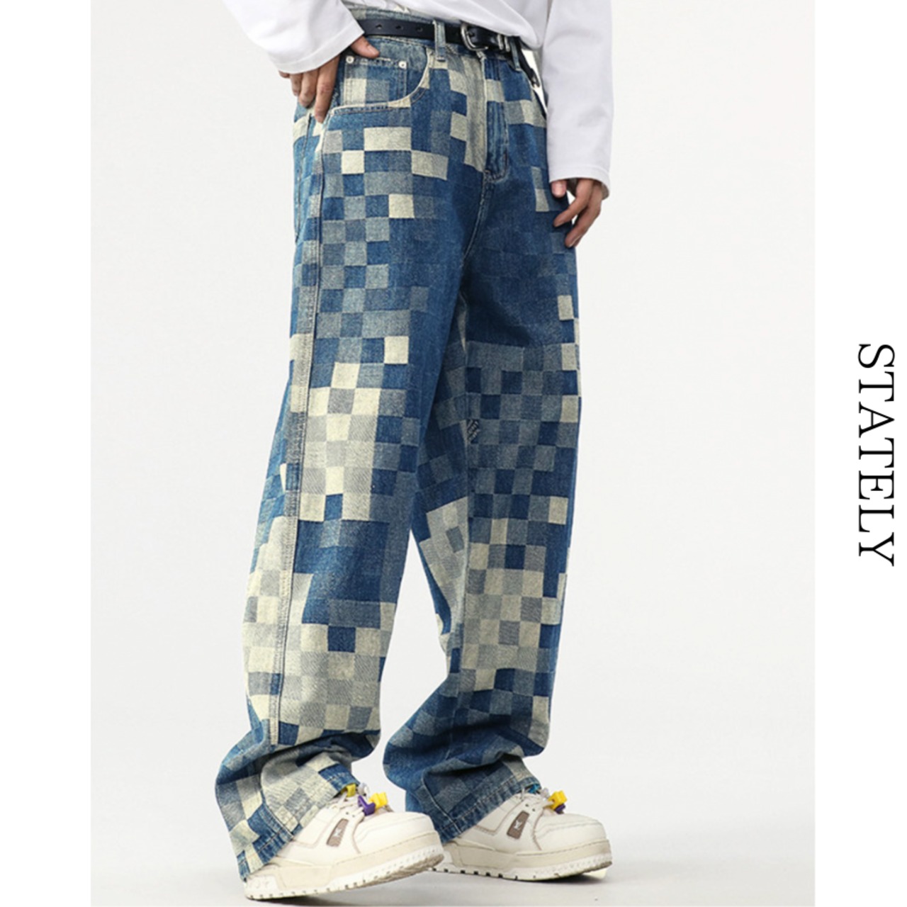 Check Patchwork Denim Pants_B63・画像6